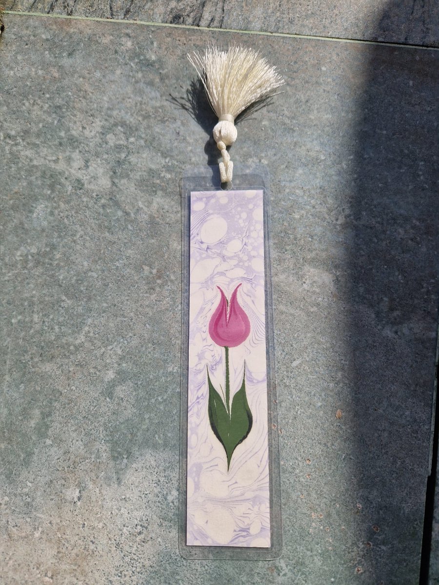 Boekenlegger Ebru-kunst handgeschilderd gelamineerd rode tulp