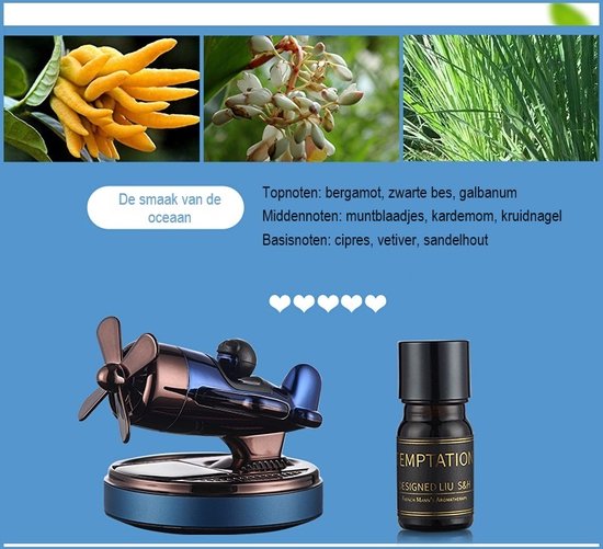 Auto parfum/auto zonne-aromatherapie/vechter ornamenten/oceaan geur etherische olie