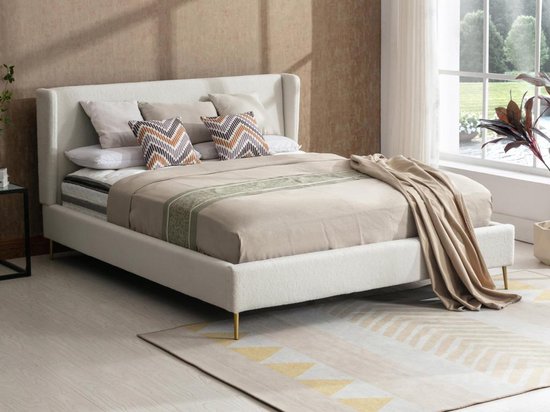 Bed 140 x 190 cm - Stof met bouclé-effect - UPILIA L 153 cm x H 101 cm x D 210 cm