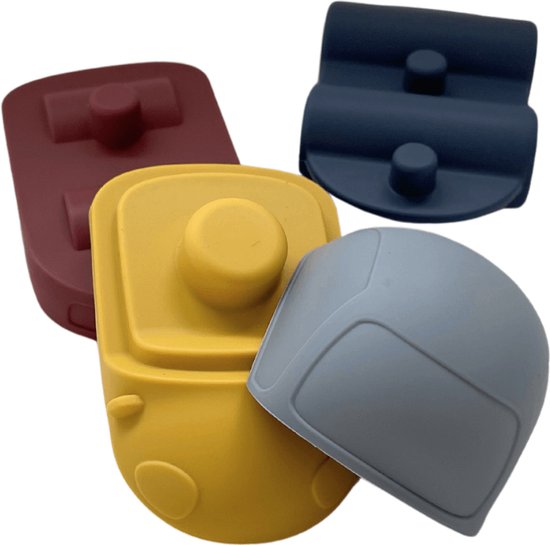 Mabebi - Ufo en auto speelset - Baby speelgoed - Stapelspeelgoed - Badspeelgoed - Silicone Speelgoed - Cadeau idee - Blauw Geel van Mabebi — afbeelding 5