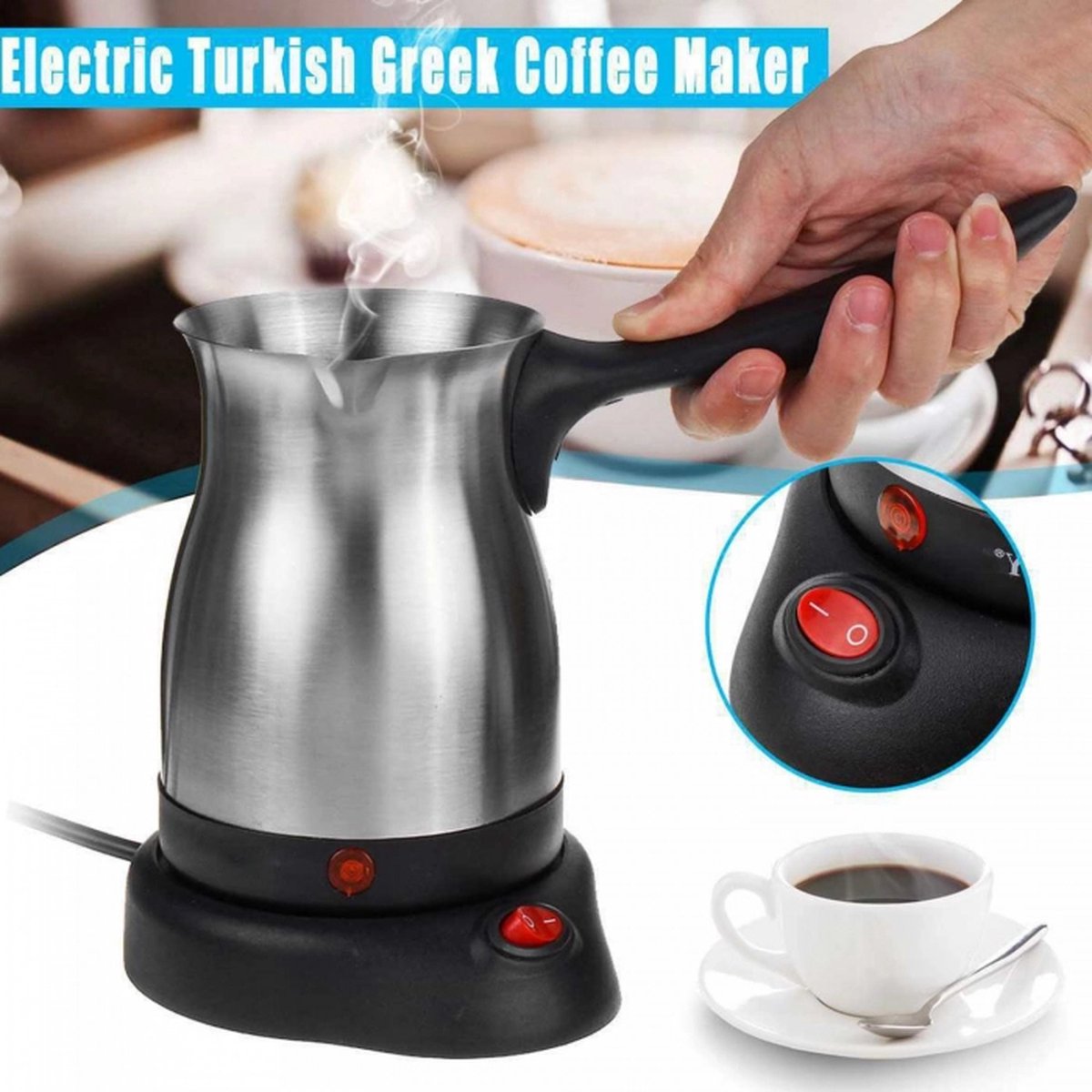 Cheffinger CF-ECMO.6:600ml Elektrisch roestvrijstalen Turks espresso-koffiezetapparaat