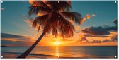 Affiche de jardin coucher de soleil - Décoration de jardin palmier - 160x80 cm - Affiche pour le jardin - Décoration extérieure nature - Tableau de jardin clôture - Décoration murale sur toile de jardin - Décoration murale sur toile de balcon