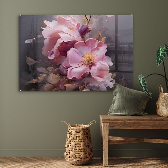 MuchoWow® Peinture sur verre 120x80 cm - Peinture sur verre acrylique - Fleurs - Rose - Nature morte - Art - Photo sur verre - Décoration murale salon - Décoration murale chambre - Peintures