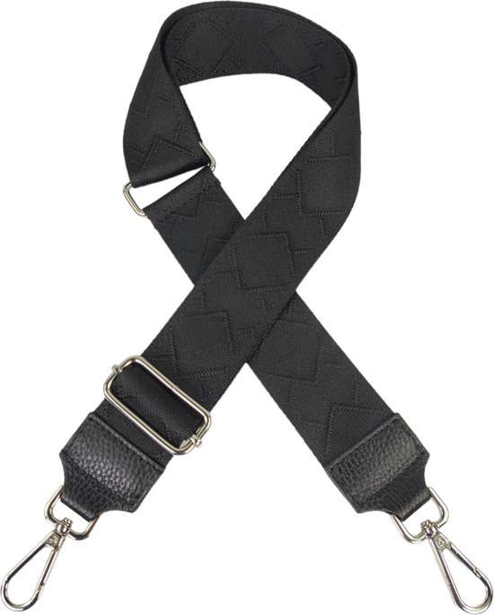 Qischa® Bag strap - Tassenriem - Schouderband - Schouderriem - Tassen Riem - Tas Hengsel - Verstelbare Riem - zwart - zilver hardware