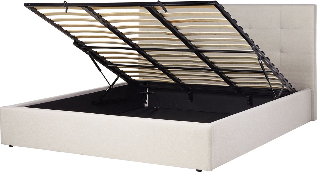 BELIANI LORIENT - Bed met opbergruimte - Beige - 180 x 200 cm - Polyester