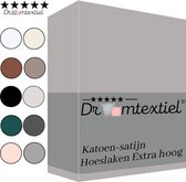 Droomtextiel Katoen - Satijnen Hoeslaken Grijs - Lits-Jumeaux - 180x200 cm - Hoogwaardige Kwaliteit - Super Zacht - Hoge Hoek -