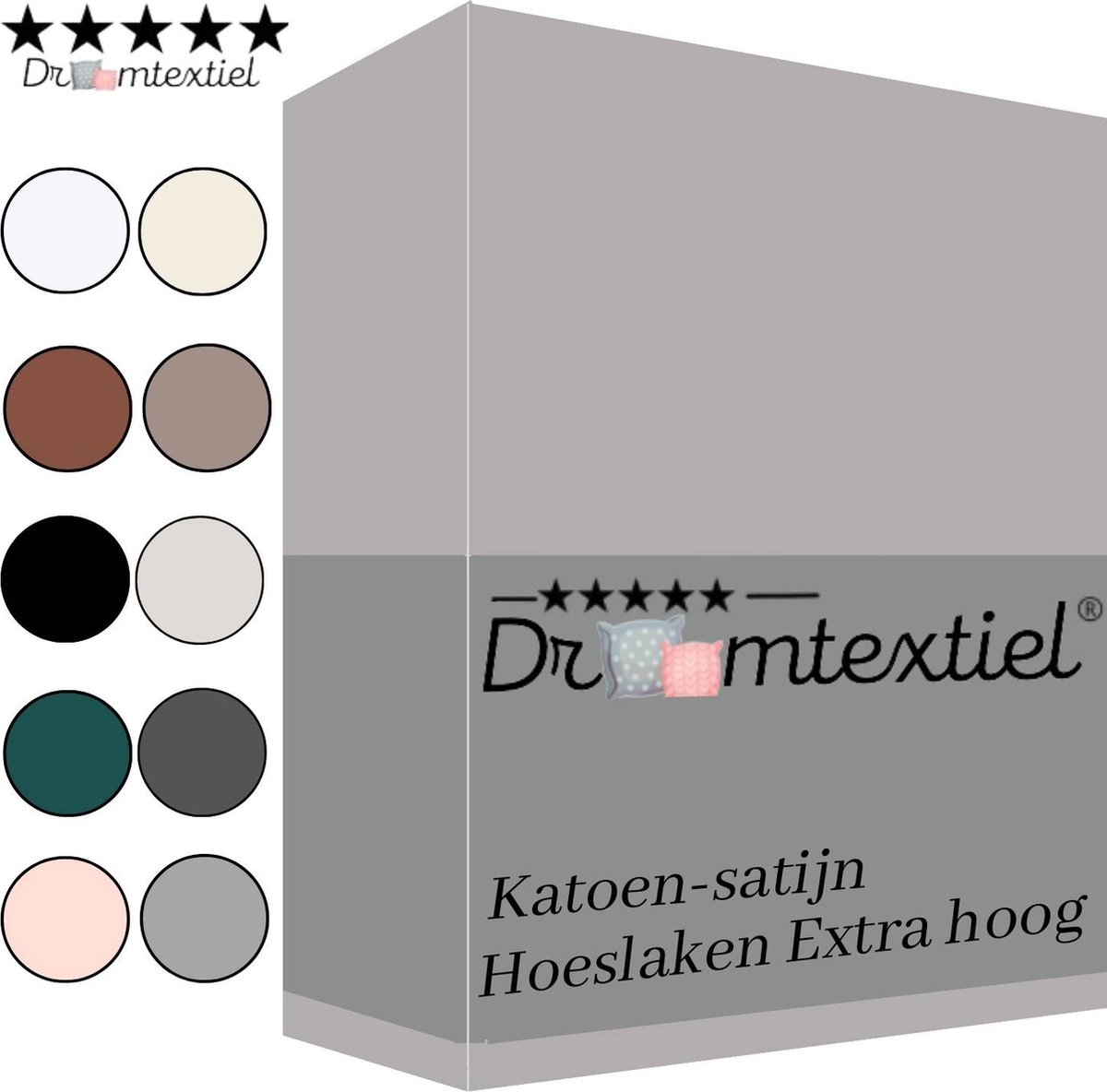 Droomtextiel Katoen - Satijnen Hoeslaken Grijs - Lits-Jumeaux - 200x220 cm - Hoogwaardige Kwaliteit - Super Zacht - Hoge Hoek -