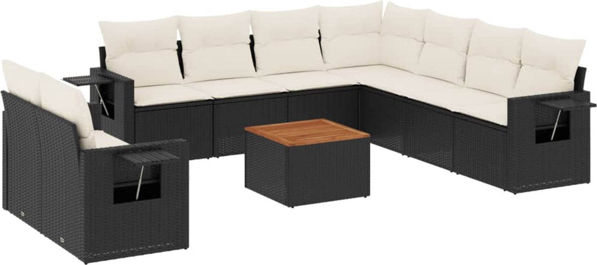 vidaXL 10-delige - Loungeset - met - kussens - poly - rattan - zwart