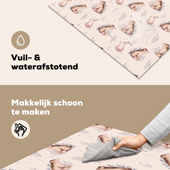 KitchenYeah® Inductie beschermer 80.2x52.2 cm - Winter - Patronen - Konijn - Beer - Kookplaataccessoires - Afdekplaat voor kookplaat - Inductiebeschermer - Inductiemat - Inductieplaat mat