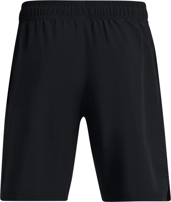 Zwarte sportbroek met elastische tailleband en trekkoord.