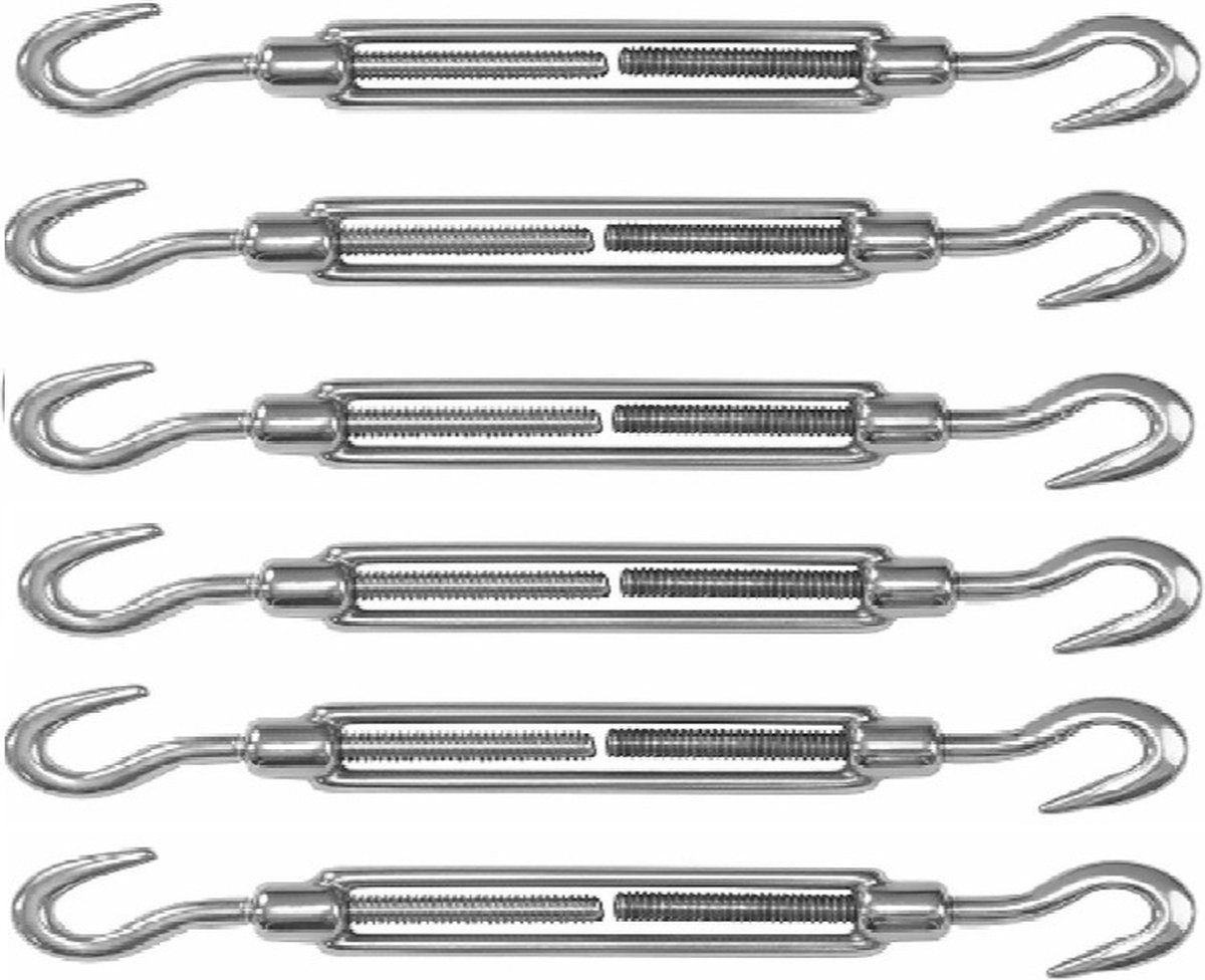 Dulimex Spanschroeven/draadspanner met haak/haak - 6x - 6cm - verzinkt zamak - 60kg - M6 schroefdraad