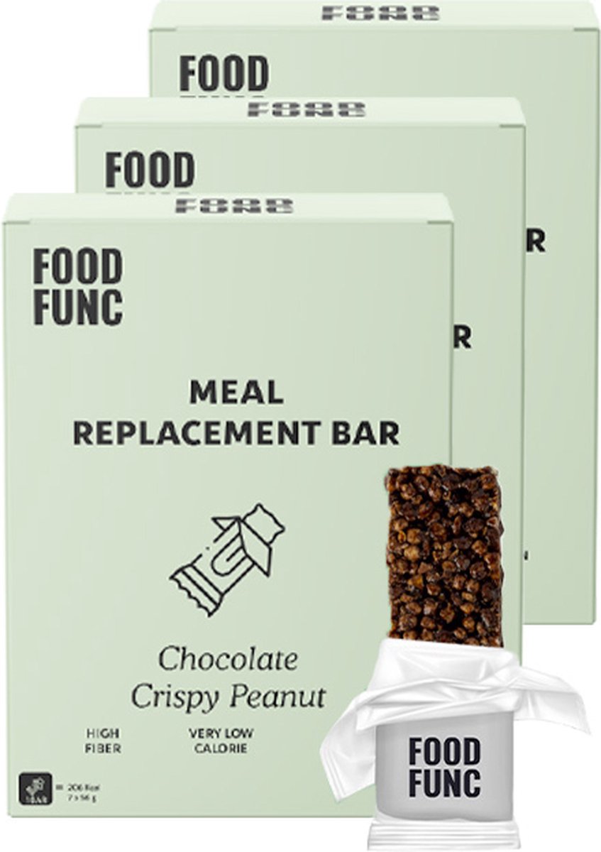 Foodfunc | Maaltijdreep | Dark Chocolate Crispy Peanut | 3 Stuks | 21 x 55g | No Junk Just Func