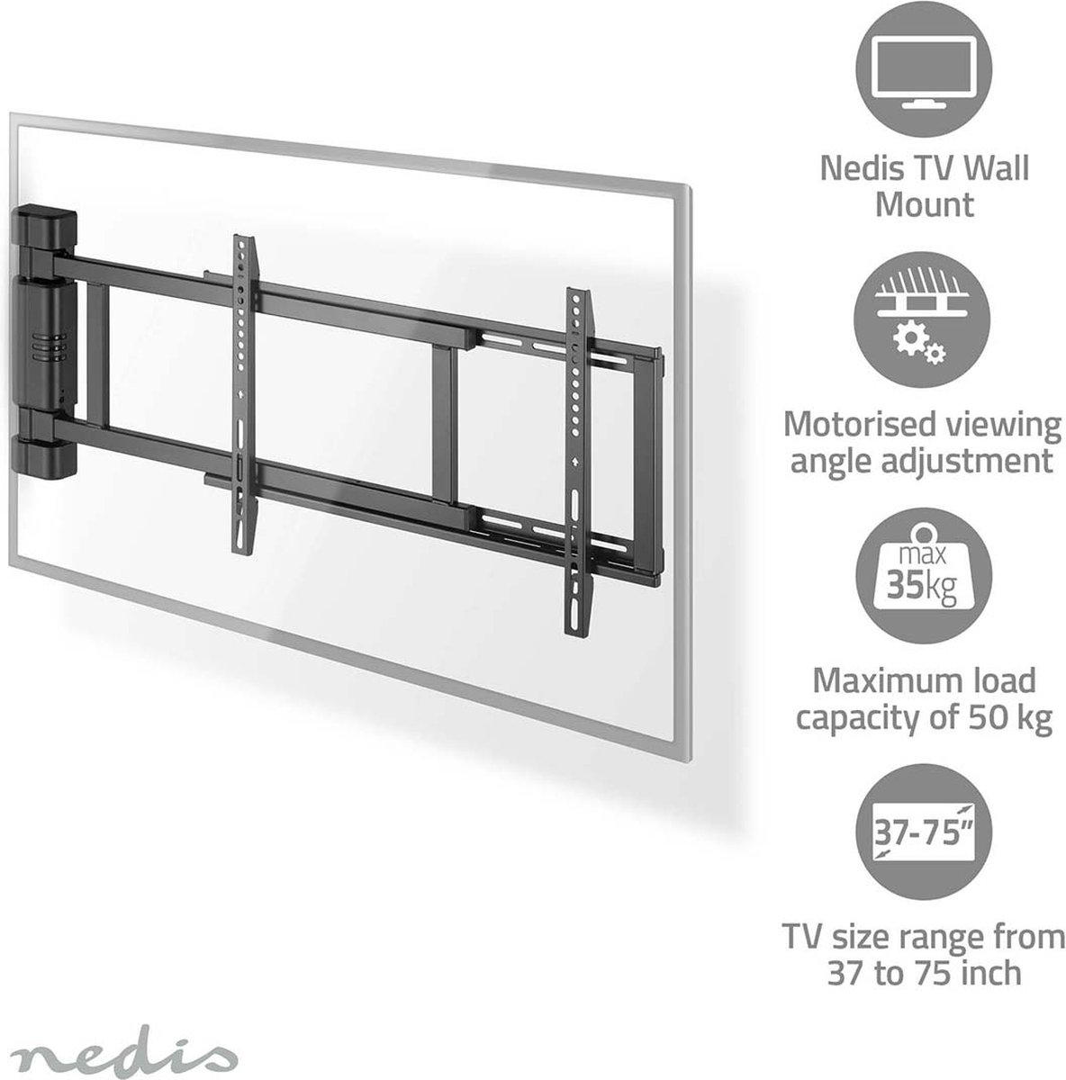 Nedis Gemotoriseerde TV-Muurbeugel - 32 - 75 " - Maximaal schermgewicht: 50 kg - Draaibaar - Minimale muurafstand: 56 mm - Afstandbestuurbaar - ABS / Staal - Zwart