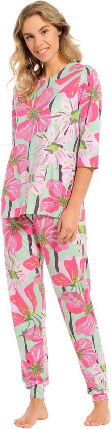 Roze bloemen dames pyjama Pastunette - Groen