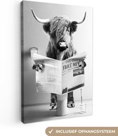 Peinture sur toile 60x90 cm - Décoration murale Highlander écossais - WC - Journal - Drôle - Animal - Décoration murale salon - Décoration chambre moderne - Tableaux abstraits