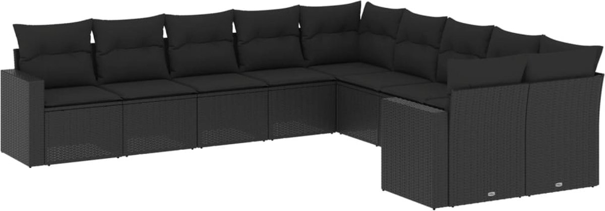vidaXL 10-delige - Loungeset - met - kussens - poly - rattan - zwart