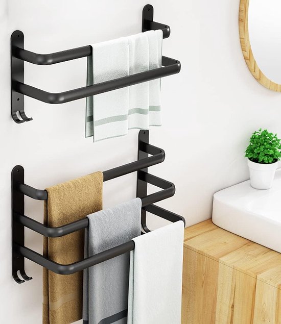 60 cm Handdoekrek Geen Boren Nodig Zwarte Handdoekhouder Badkamer Handdoekhouder Wand
