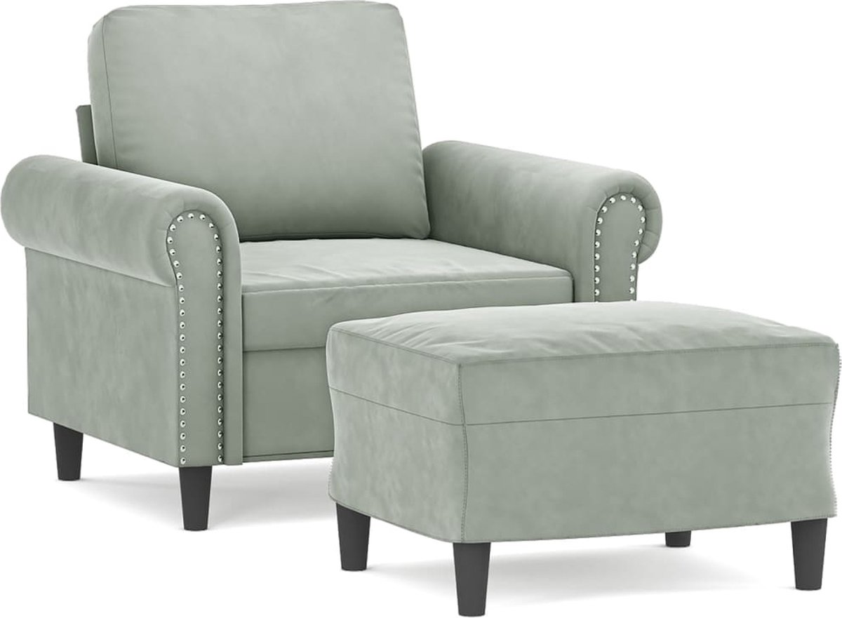 vidaXL Fauteuil - met - voetenbank - 60 - cm - fluweel - lichtgrijs
