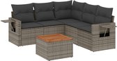 vidaXL - 6-delige - Loungeset - met - kussens - poly - rattan - grijs