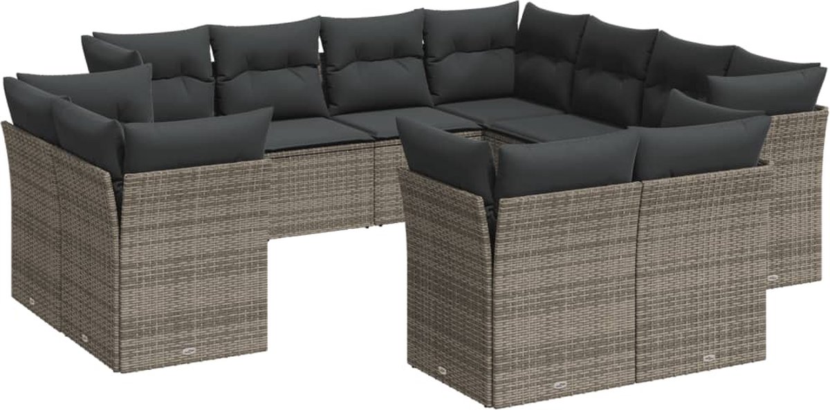 vidaXL 11-delige - Loungeset - met - kussens - poly - rattan - grijs