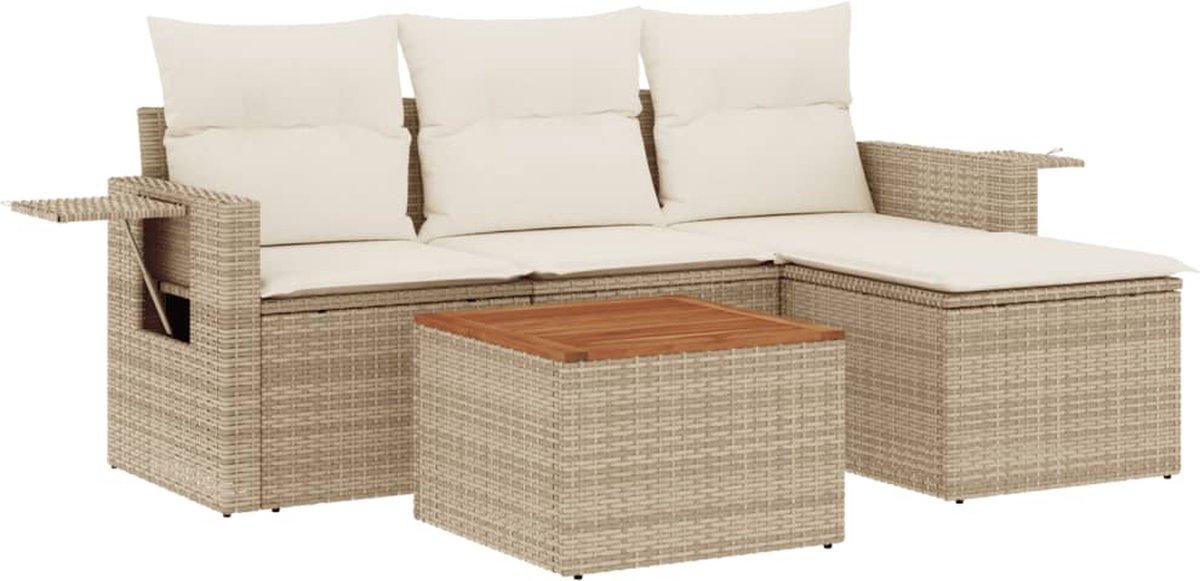 vidaXL 5-delige - Loungeset - met - kussens - poly - rattan - beige