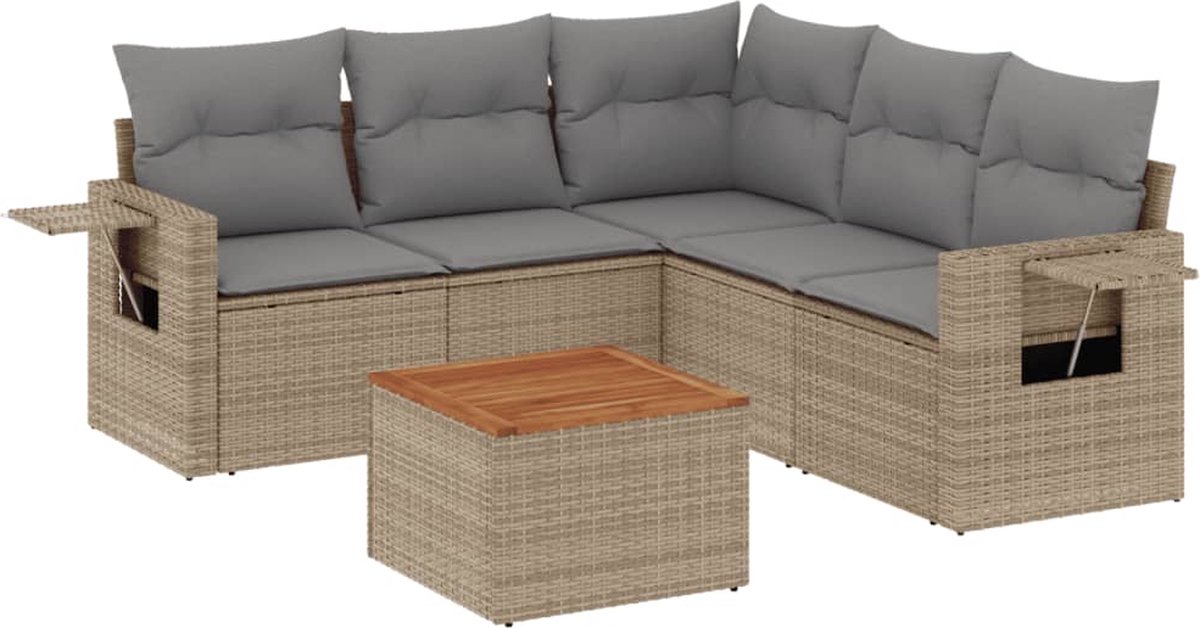 vidaXL - 6-delige - Loungeset - met - kussens - poly - rattan - beige