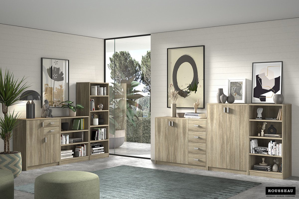 ZAZA Home Commode 'Space' 2 deuren 2 laden Sonoma Spaanderplaat ABS boorden en decor