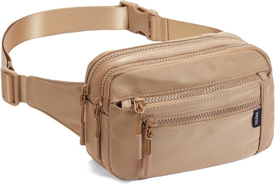 Heuptas voor dames en heren, sportmode, heuptas, kleine schoudertas, canvas, crossbody tas met verstelbare riem, 3201-lichtbruin