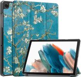 Housse de tablette adaptée au Samsung Galaxy Tab A9 Plus | Bibliothèque avec support | Housse de protection en similicuir | Triple pli | Fleur