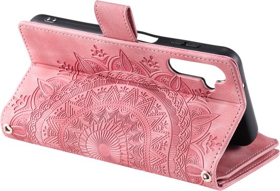 Samsung Galaxy A25 5G - Portefeuille avec fermeture éclair - book case cover - espace pour 8 cartes - mandala rose