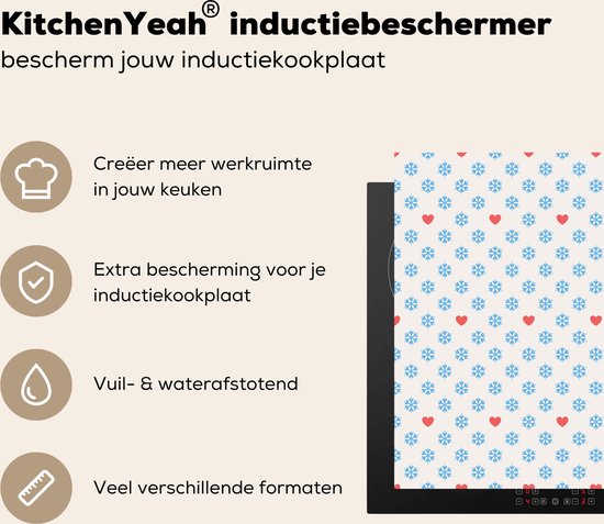 KitchenYeah® Inductie beschermer 78x78 cm - Sneeuwvlok - Hart - Winter - Patronen - Kookplaataccessoires - Afdekplaat voor kookplaat - Inductiebeschermer - Inductiemat - Inductieplaat mat