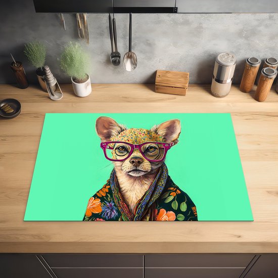 KitchenYeah® Inductie beschermer 77x51 cm - Bril - Dier - Hond - Bloemen - Chihuahua - Kookplaataccessoires - Afdekplaat voor kookplaat - Inductiebeschermer - Inductiemat - Inductieplaat mat