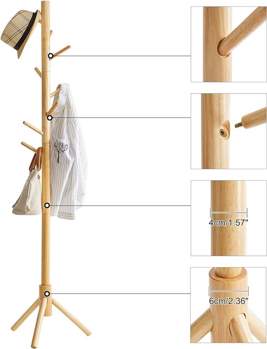 kleerhanger - kapstok voor jassen, hoeden, tassen, voor hal, slaapkamer, kapstok | kledingrek - kapstok staand ‎40 x 181 x 40 cm