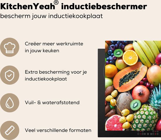 KitchenYeah® Inductie beschermer 77x51 cm - Fruit - Ananas - Tropisch - Kookplaataccessoires - Afdekplaat voor kookplaat - Inductiebeschermer - Inductiemat - Inductieplaat mat
