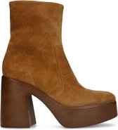 Sacha - Dames - Cognac suède enkelboots met plateau hak - Maat 38