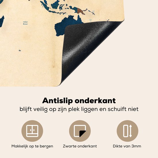 KitchenYeah® Inductie beschermer 77x51 cm - Wereldkaart - Vintage - Papyrus - Kinderen - Jongens - Meisjes - Kookplaataccessoires - Afdekplaat voor kookplaat - Inductiebeschermer - Inductiemat - Inductieplaat mat