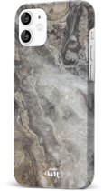 xoxo Wildhearts Marble Grey River - Double Layer - Hoesje geschikt voor iPhone 12 Marmer hoesje shockproof - Hard Case beschermhoesje geschikt voor iPhone 12 - Grijs