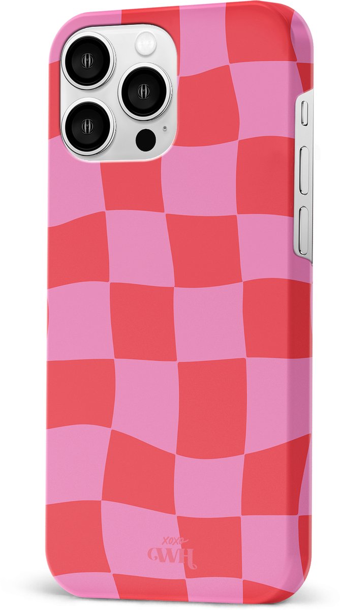 xoxo Wildhearts Drunk In Love - Double Layer - Hoesje geschikt voor iPhone 15 Pro hoesje - Blokjes print roze - Shockproof case - Beschermhoesje geschikt voor iPhone 15 Pro case - Roze