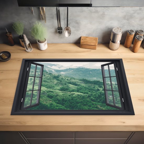 KitchenYeah® Inductie beschermer 81.6x52.7 cm - Doorkijk - Berg - Boom - Kookplaataccessoires - Afdekplaat voor kookplaat - Inductiebeschermer - Inductiemat - Inductieplaat mat