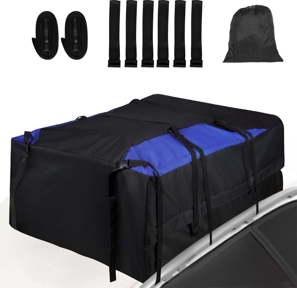 Autodakkoffer 20 opvouwbaar zwart 600D imperiaaltas geschikte imperiaaltas opbergbox voor reizen en bagagevervoer, auto's, bestelwagens, SUV's