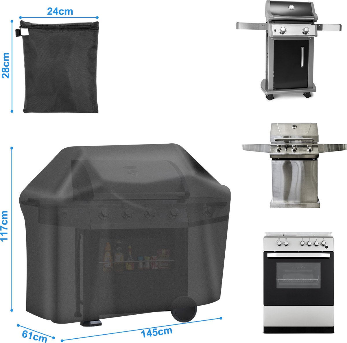 Housse de protection pour barbecue 145 x 61 x 117 cm Noir