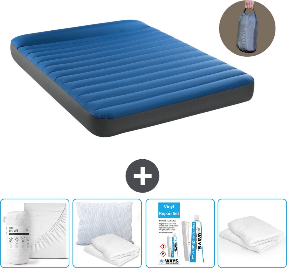 Intex Luchtbed - 2-Persoons - 152 x 203 x 22 cm - Blauw - Inclusief pomp - Accessoires CB15