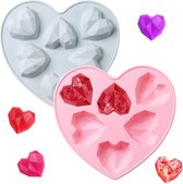 Lot de 2 moules à gâteau en forme de cœur en forme de cœur en forme de diamant géométrique en silicone pour décoration de gâteaux, pâtisserie, fabrication de bonbons, chocolat (rose bleu)