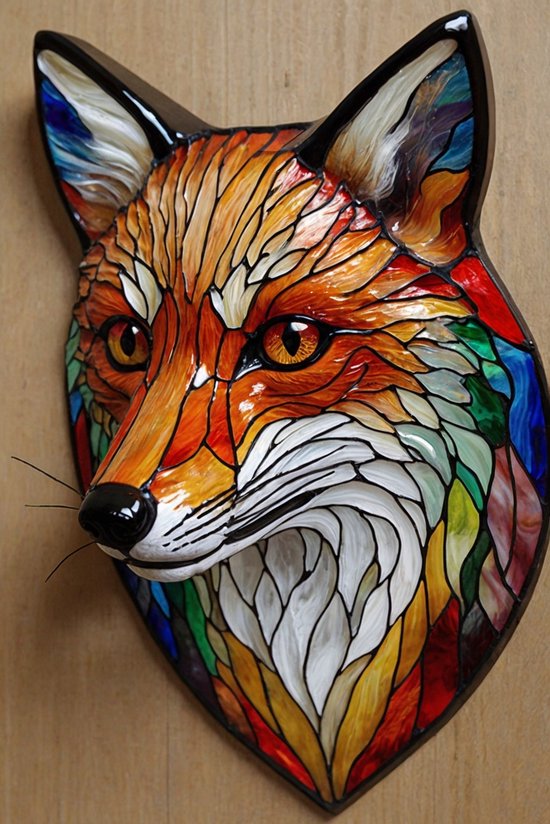 Peinture mosaïque renard - Décoration murale impression 3D - Peinture sur verre vitrail - Peintures rurales - Peintures en plexiglas - Décoration de salon - 40 x 60 cm 5mm