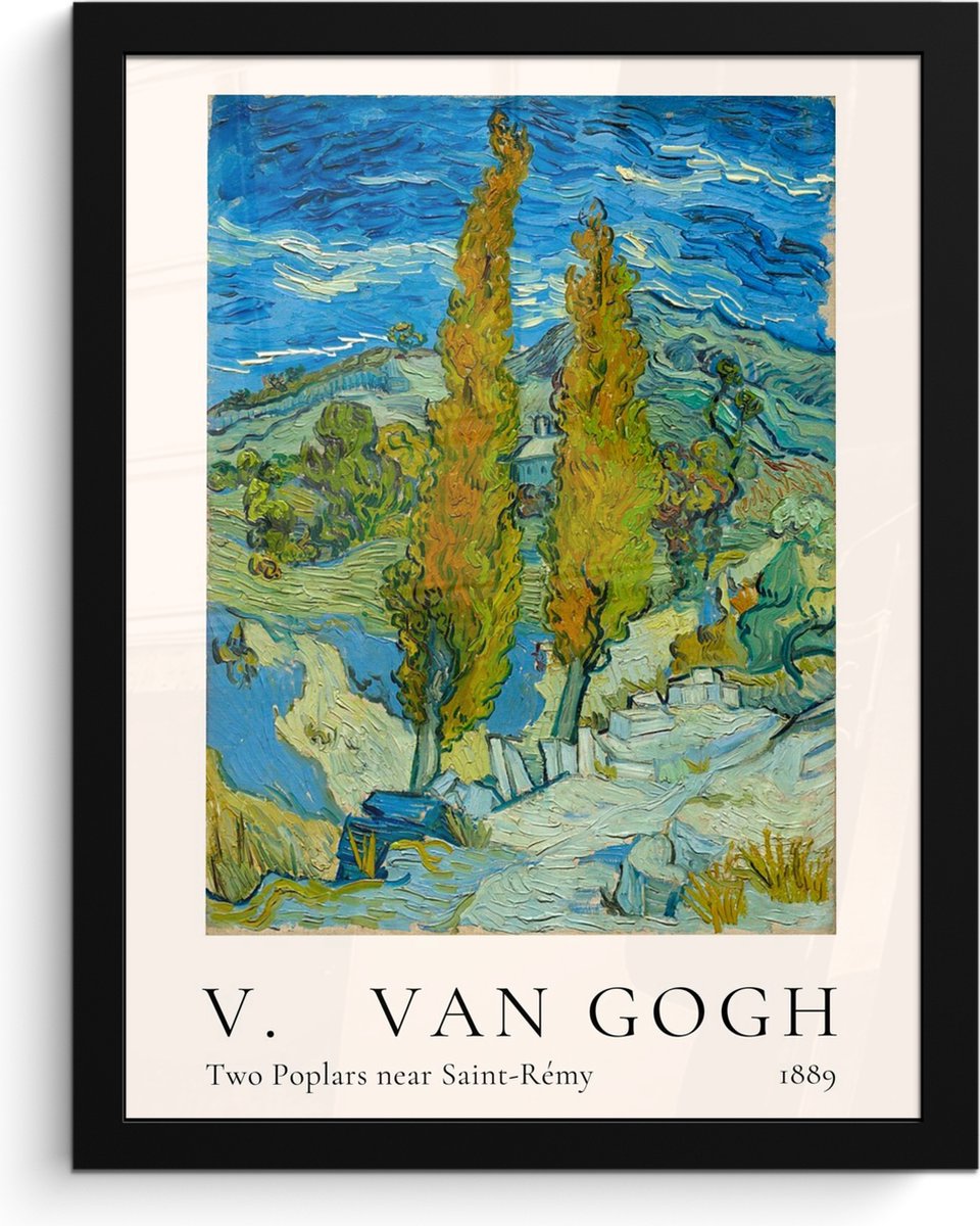 FrameYourWall Poster in lijst - Fotolijst 30x40 cm - Posters - Vincent van Gogh - Two Poplars near Saint-Rémy - Kunst - Oude meesters - Posterlijst zwart - Decoratie - Wanddecoratie woonkamer - Muurdecoratie slaapkamer