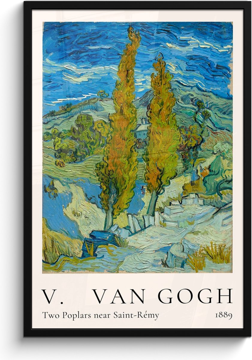 FrameYourWall Poster in lijst - Fotolijst 60x90 cm - Posters - Vincent van Gogh - Two Poplars near Saint-Rémy - Kunst - Oude meesters - Posterlijst zwart - Decoratie - Wanddecoratie woonkamer - Muurdecoratie slaapkamer