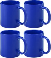 Koffie mokken/bekers - 4x - keramiek - met oor - blauw - 370 ml