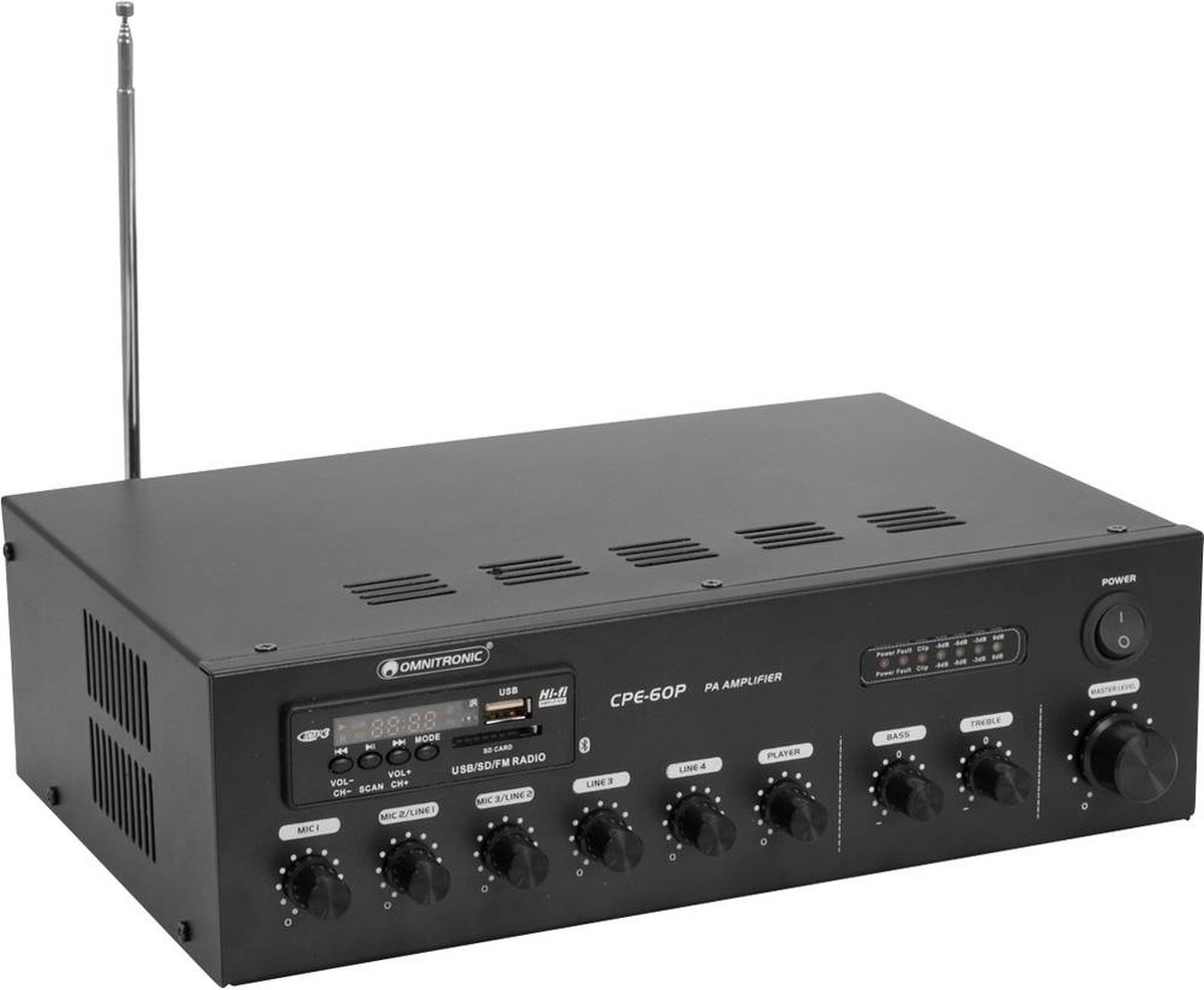 Omnitronic CPE-60P ELA PA-versterker 60 W 4-kanaals 1 zone