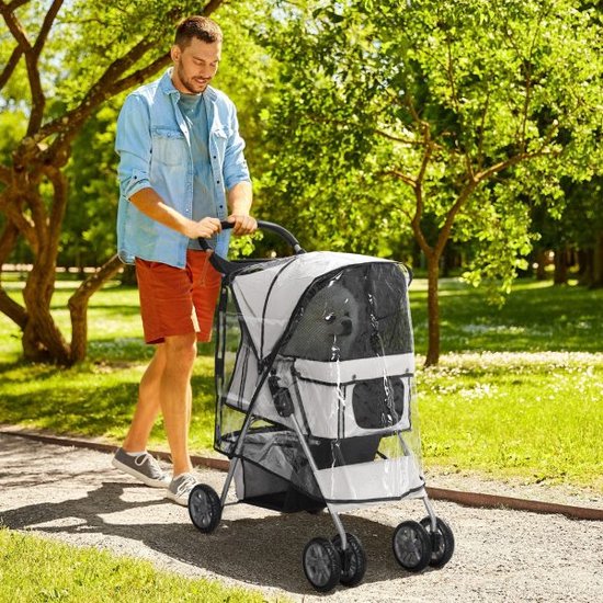 MAMIZO 4-in-1 opvouwbare dubbele hondenbuggy, 2 etages hondenwagen, huisdierbuggy tot 15 kg, kattenbuggy voor 2 kleine honden katten, 4 stuks slijtvaste PU- wielen, hondenbox, transporttas, zwart