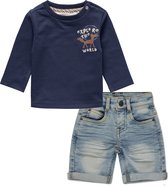 Noppies - Koko Noko - Kledingset - Jongens - 2delig - Korte broek Jeans - Shirt Junin Black Iris - Maat 86